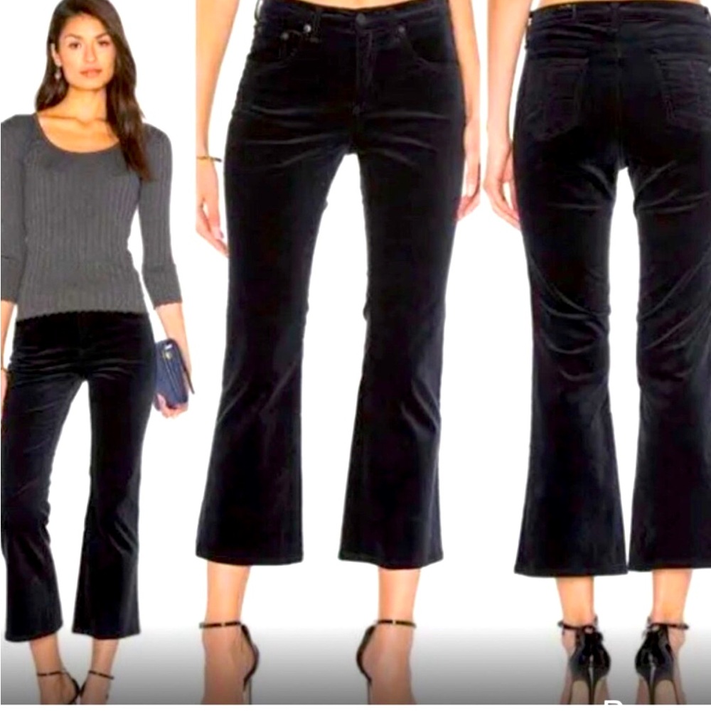 Rag & Bone 10” Black Velvet Crop Flare Pants 30